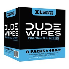 DUDE Wipes XL Flushable Wipes Fragrance Free 480 Count 8 Packs Moisturizing