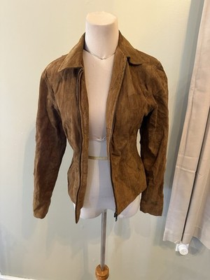 American Flirt Brown Leather Zip Jacket Collared Long Sleeve Women's Size S