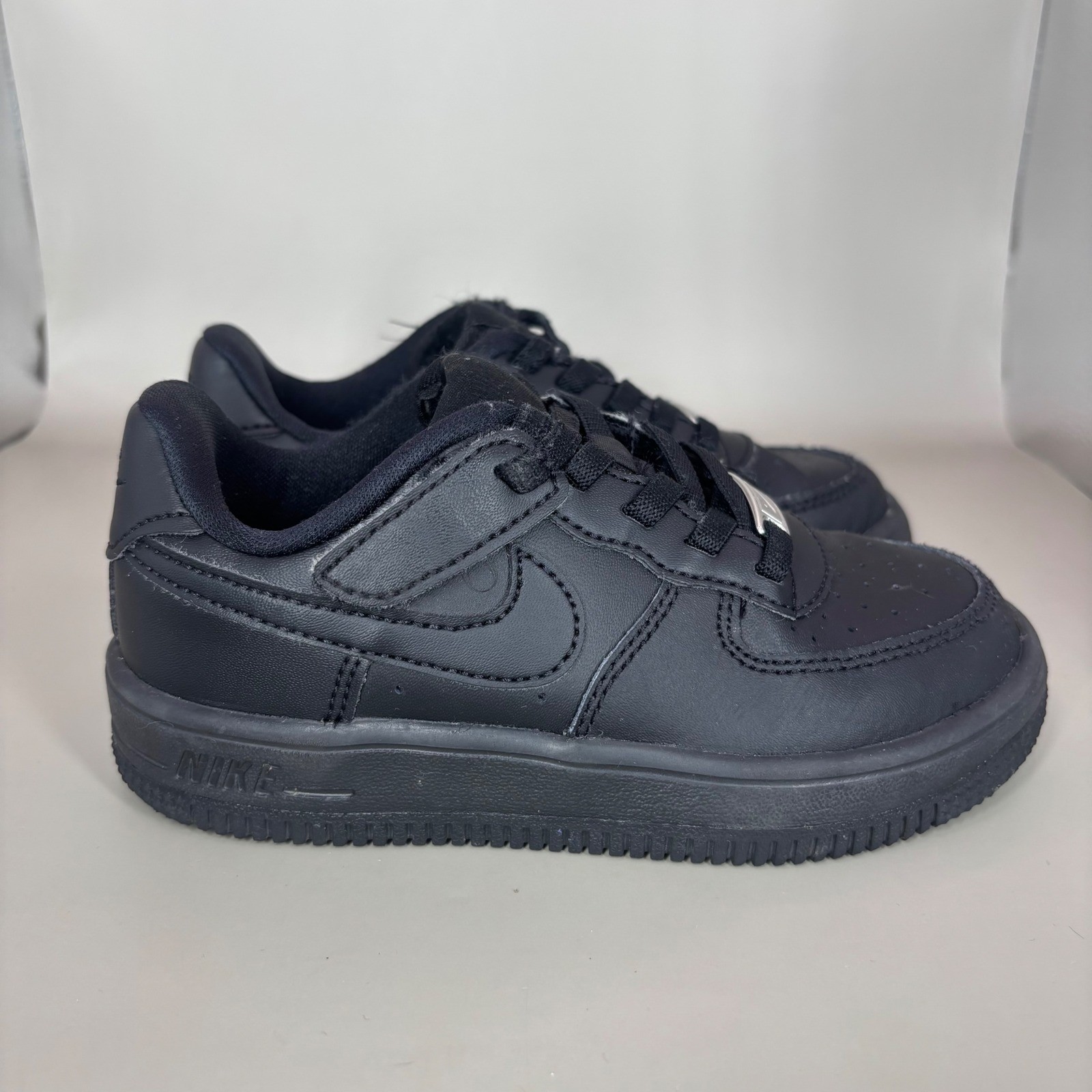 Nike Air Force 1 Toddler Shoes Black Leather Hook and Loop Size 10.5C-image