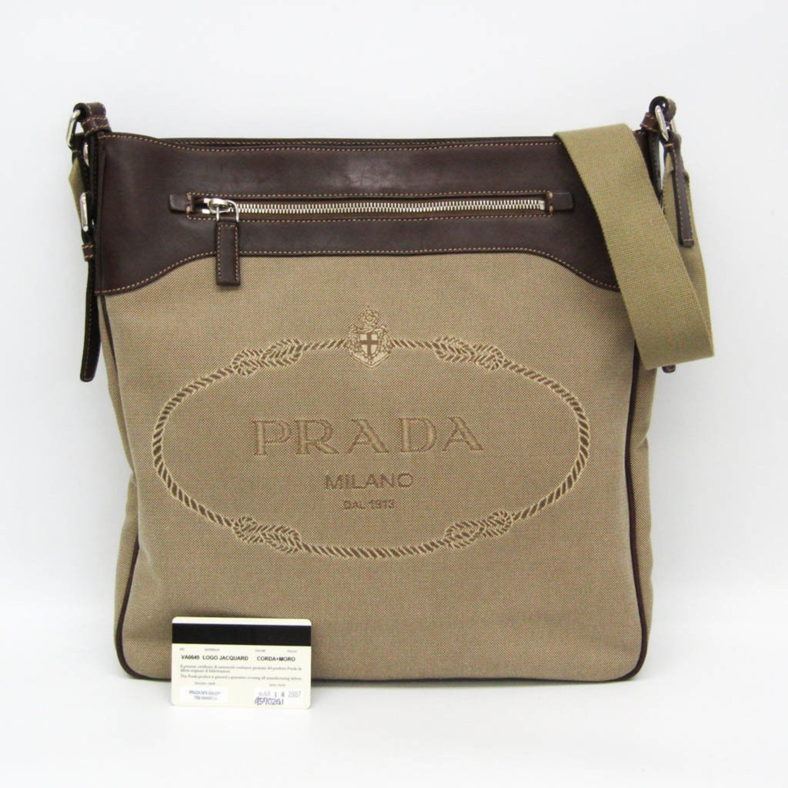 PRADA VA0649 Leather Jacquard Shoulder Bag Beige Brown Unisex USED from JP #SH thumbnail 4