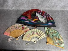 Vintage Japanese Folding Paper Fan Lot of 4 Japan Airlines