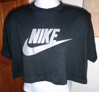 Vintage 80s Nike Half Shirt Crop Top Workout Muscle Black Grey USA