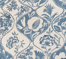 LEE JOFA CURTAIN FABRIC DESIGN Calathea Print 3 METRES BLUE LINEN BLEND