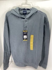 Gap Waffle Henley Hoodie Shirt Men Medium Gray Long Sleeve Pullover Casual NWT