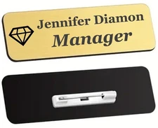 Personalized Custom Engraved 1x3 Inch Golden Name Tag Badge & Pin Attachment -FS