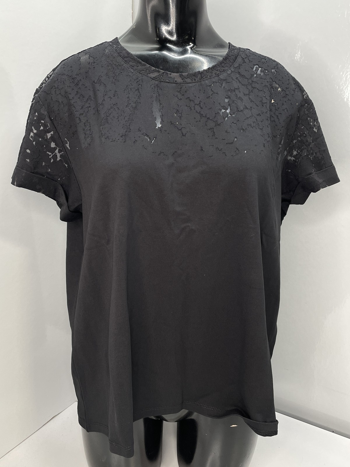 AllSaints Womens T-Shirt Black Size L Anna Snake Print Devore Short Sleeve