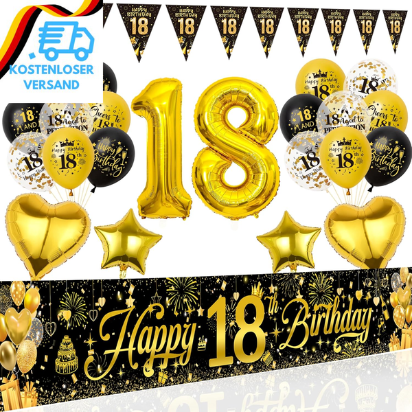 Deko 18. Geburtstag Junge MäDchen - Schwarz Gold Geburtstagsdeko Luftballons Hap-image