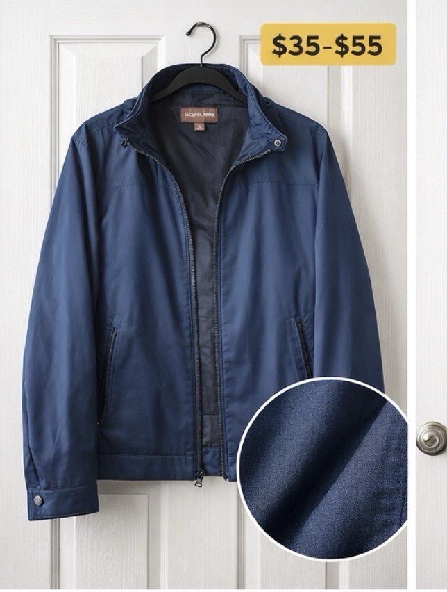 Michael Kors Men's Navy Blue Bomber Jacket Zip Button Accent