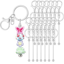 RQAYE 15Pcs Beadable Keychains Bulk Kit Cute Beadable Keychains Bar for Beads...