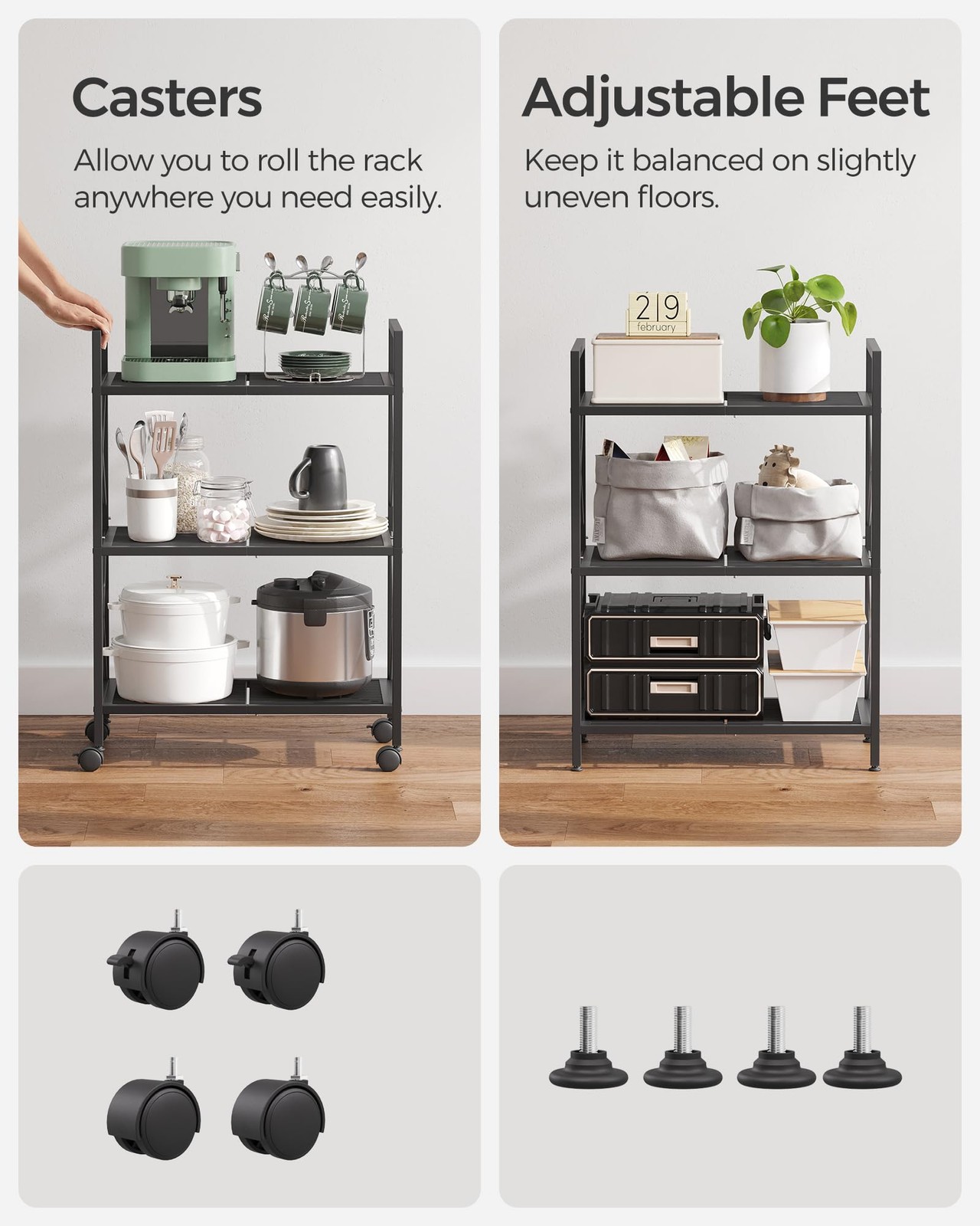 SONGMICS 3 Tier Steel Storage Rack with Wheels, Mesh Shelving Unit | eBay