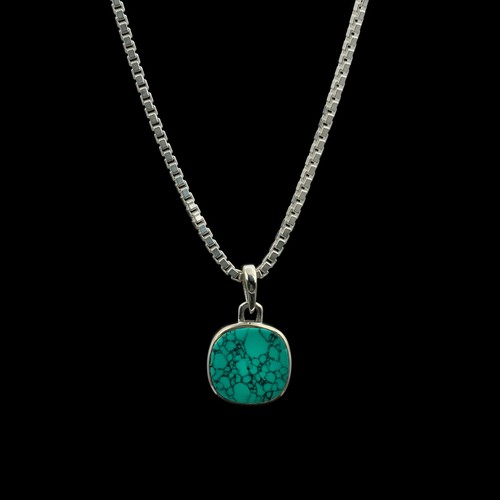 Handcrafted Round Turquoise Pendant in Polished 925 Sterling Silver Jewelry Gift