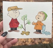 Original Art ACEO Miniature ATC Charlie Brown Christmas Snoopy Woodstock Tree