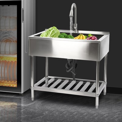 Stainless Steel Kitchen Sink Stainless Steel Laundry Sink Silver with Faucet US