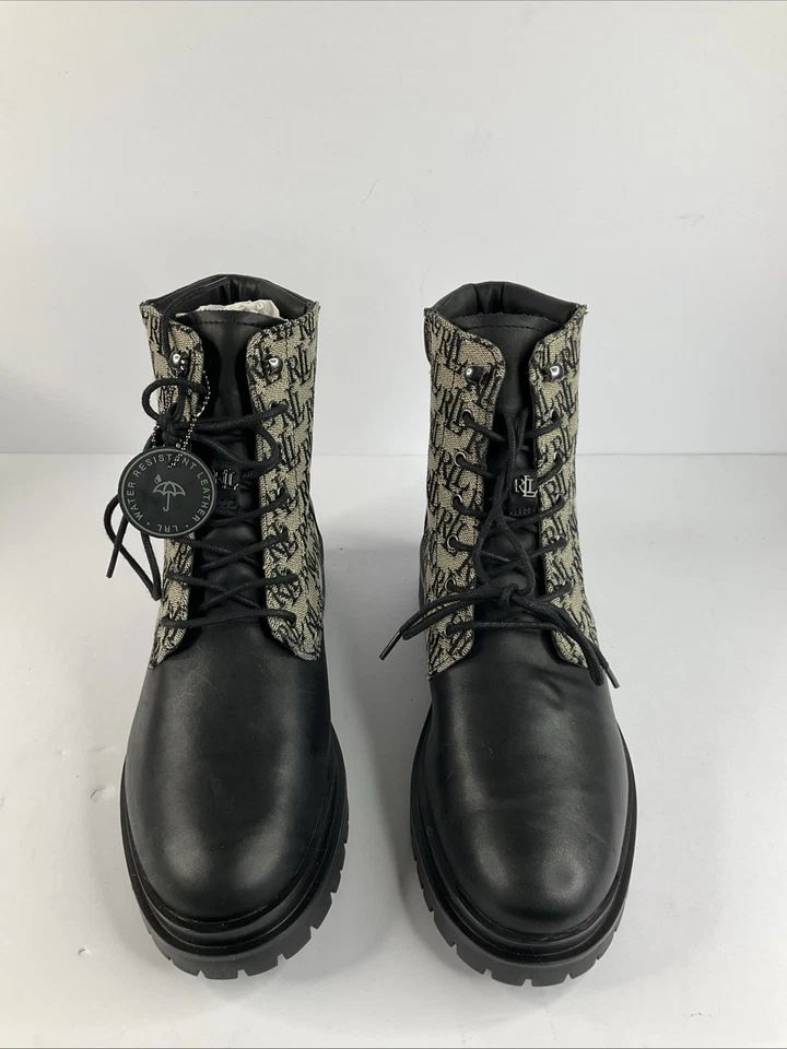 Lauren Ralph Lauren Carlee RL Monogram Jacquard Lug Sole Booties Black Size 10 - Image 2 of 4