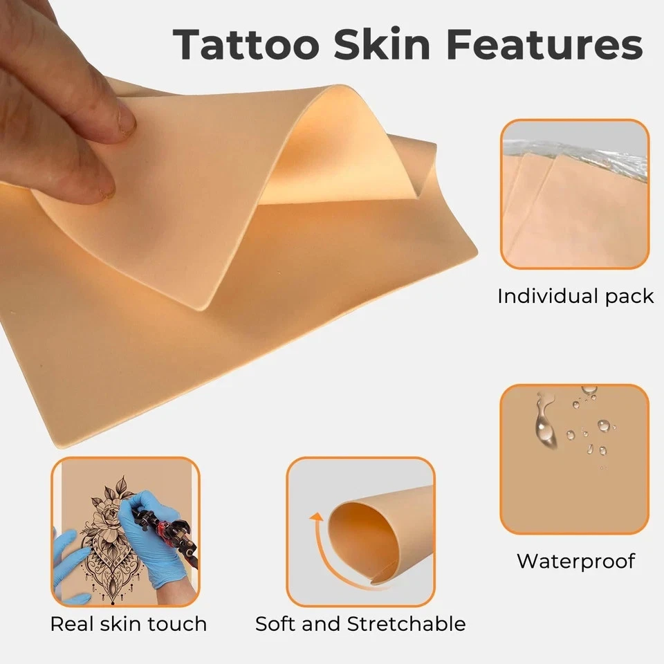 30 Pack Fake Skin for Tattoo Practice, 8"x6" ReelSkin Sheets, Realistic Reusable image 6