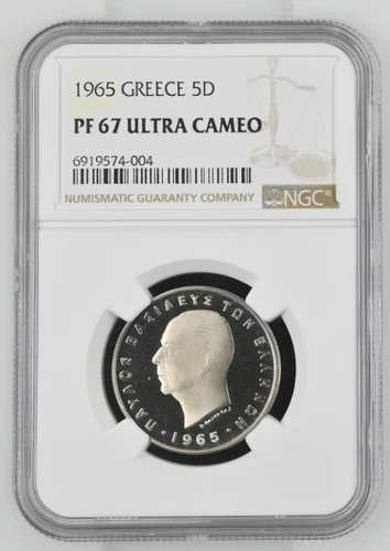 Greece 1965 5 Drachmai Proof Coin NGC PF67 Ultra Cameo #4004
