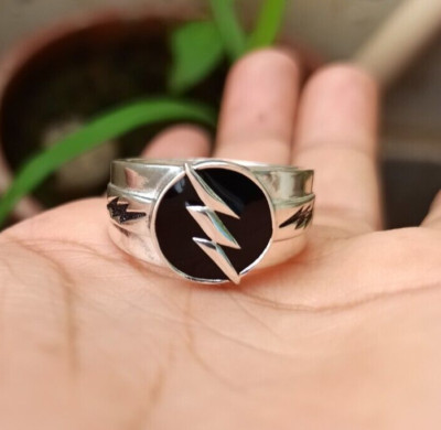 Thunder Flash Lightning Bolt 925 Silver Ring, Flash Thunder Bolt Signet Ring