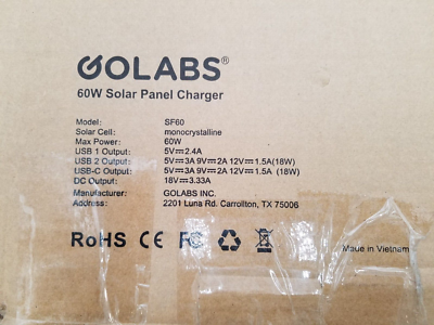 GOLABS SF60 Portable Solar Panel 60W Monocrystalline Solar Charger 