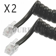 2 Pack Lot - 7ft Telephone Handset Receiver Cord Phone Coil Cable 4P4C - Black