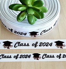 5/8 7/8" 1 YD Graduation Grosgrain Ribbon Grad Hats Scroll Class of 2024