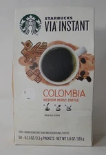 Starbucks Via Ready Brew Colombia Medium Roast INSTANT Coffee, 50 Ct Packets NEW
