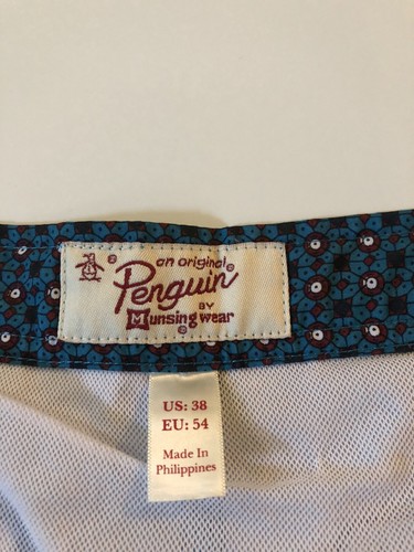 PENGUIN Mens Surf Swim Boardshorts Geometric Vintage Print Size 38 Teal Blue - Picture 8 of 10
