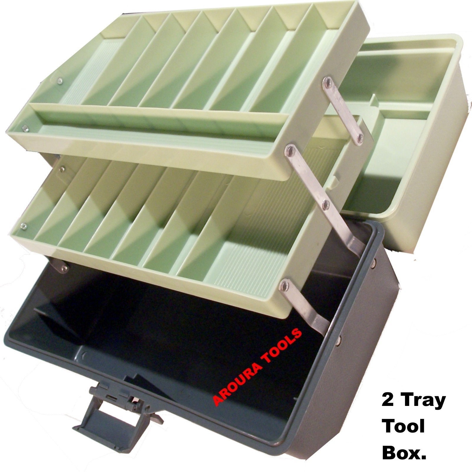 TOOL BOX, FISHING TACKLE BOX, SEWING KIT BOX WITH 2 TRAYS & DIVIDERS