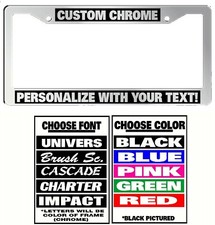 Custom Chrome Plastic Personalized License Plate Frame Color Font Choice