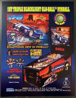 VIPER Night Drivin' Sega Pinball Advertising Flyer 1998 Box Shipped