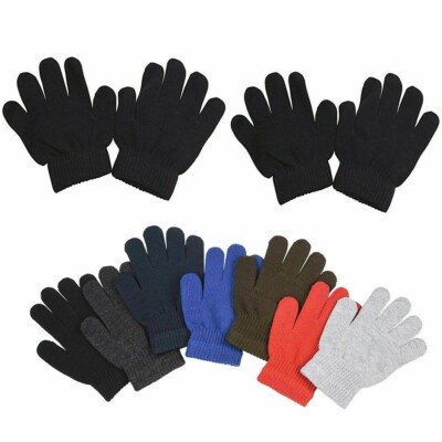 12 Pairs Boy's Girl Kid Assorted Warm Magic Gloves Winter Knitted 2-7 Years Old