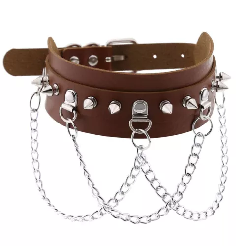 Punk Gothic Spike Rivit Choker Halsband PU Leder BDSM Halskette 16 Farben - Bild 33 von 36