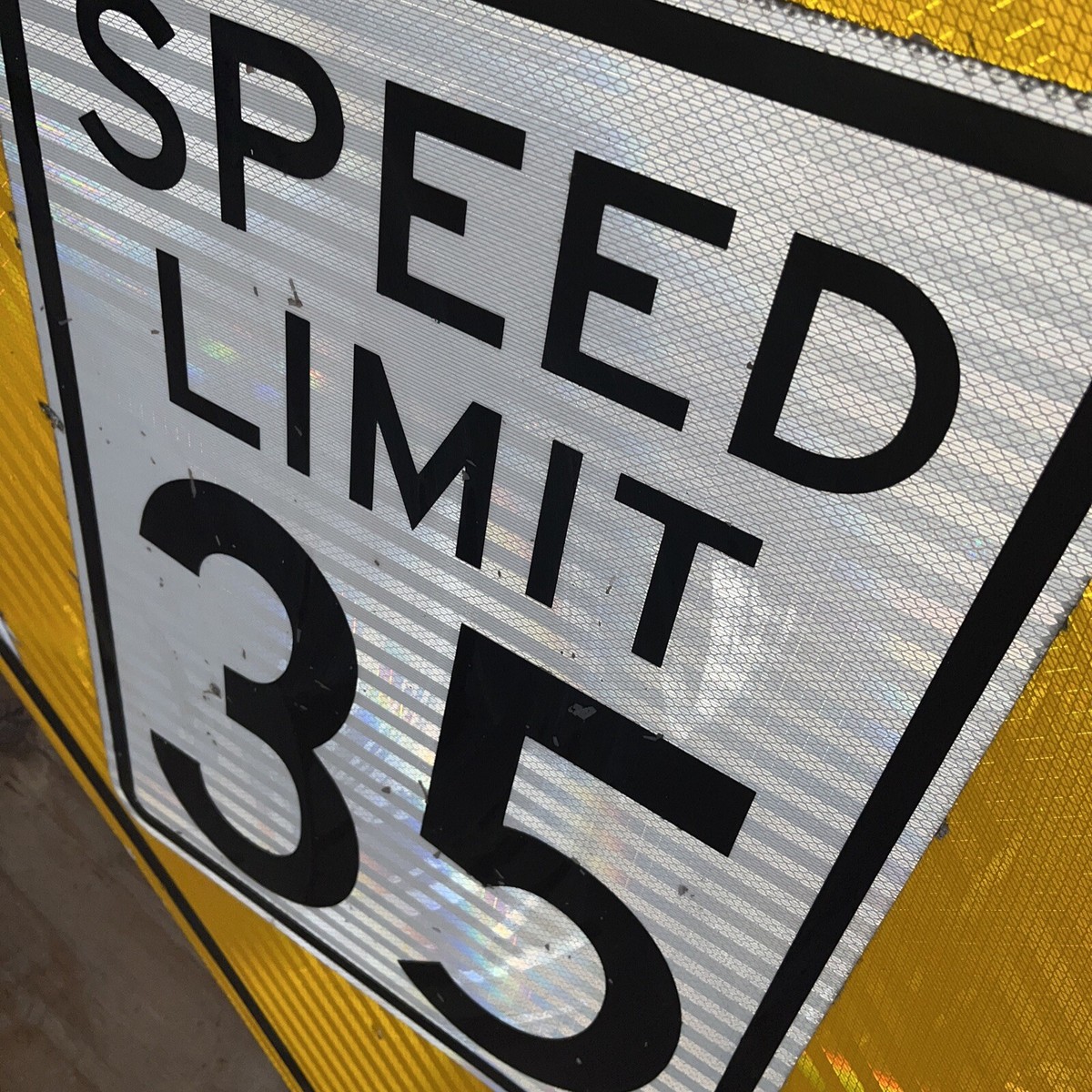 Authentic Retired “Speed Limit 35 arrow yellow Highway Street Sign