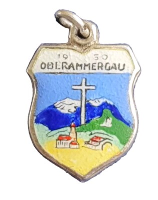 OBERAMMERGAU GERMANY DATIERT 1950 ULTRA RARE Silber Vintage Reise Emaille Charm