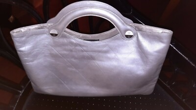 CHANEL Tragetasche, Doppelgriff, Clutch, Leder, silber, ORIGINAL