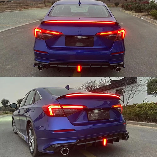 w/ LED Lights Glossy Black Rear Tail Spoiler Wing For Honda Civic 2022-2023 Lip - Picture 3 of 7
