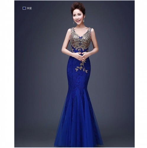 Women Long Bridesmaid Formal Evening Cocktail Prom Party Gown Lace Mermaid Dress - Picture 13 of 17