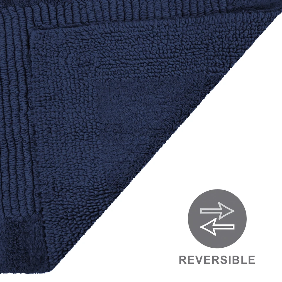 Alfombra de baño reversible estilo hotel azul algodón egipcio 24" X 40" lavable a máquina Foto 4 de 4
