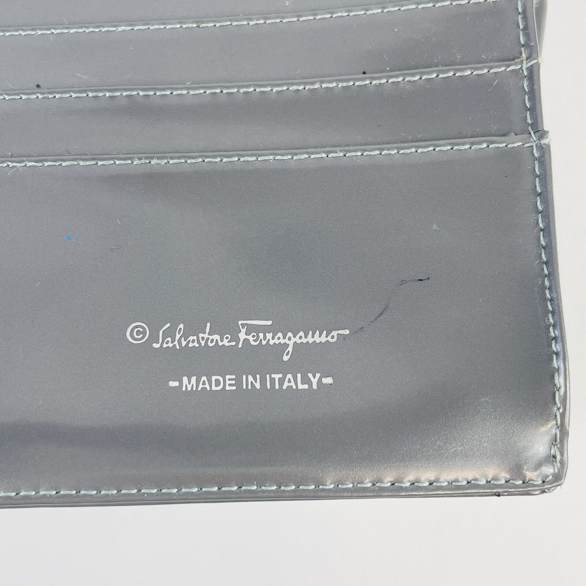 Vintage Salvatore Ferragamo Wallet Gancini Gray Patent Calf