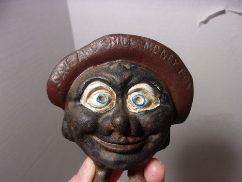Vintage Cast Iron “Save And Smile Money Box” Coin Bank | eBay