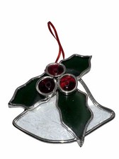 Stained Glass Hand Made Christmas Ornament Bells Holly Suncatcher