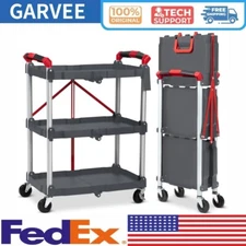 3 Tier Folding Utility Cart Collapsible Utility Carts for Office Warehouse Home