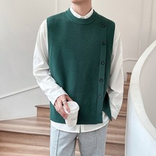 Men's Knitted Vest Waistcoat Slit Casual Sleeveless Sweater Jumper