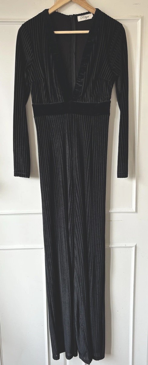 Madame Rage, Black Plunging Jumpsuit, Size 10 UK