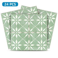 Peel Snd Stick Tile Stickers 24 Unit Pack Retro Green Floral
