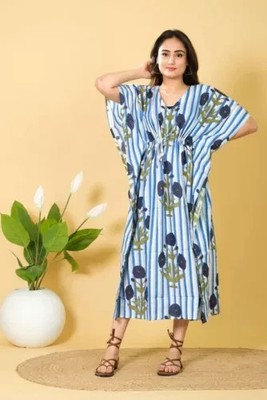 Indisches Vintage 100 % Baumwolle langes Strand Maxi Kaftan Kleid Einheitsgrö...
