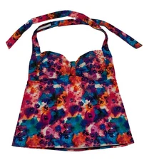 Wave Zone, Multicolor Halter Style Swim Top with Built-in Bra, size 18W