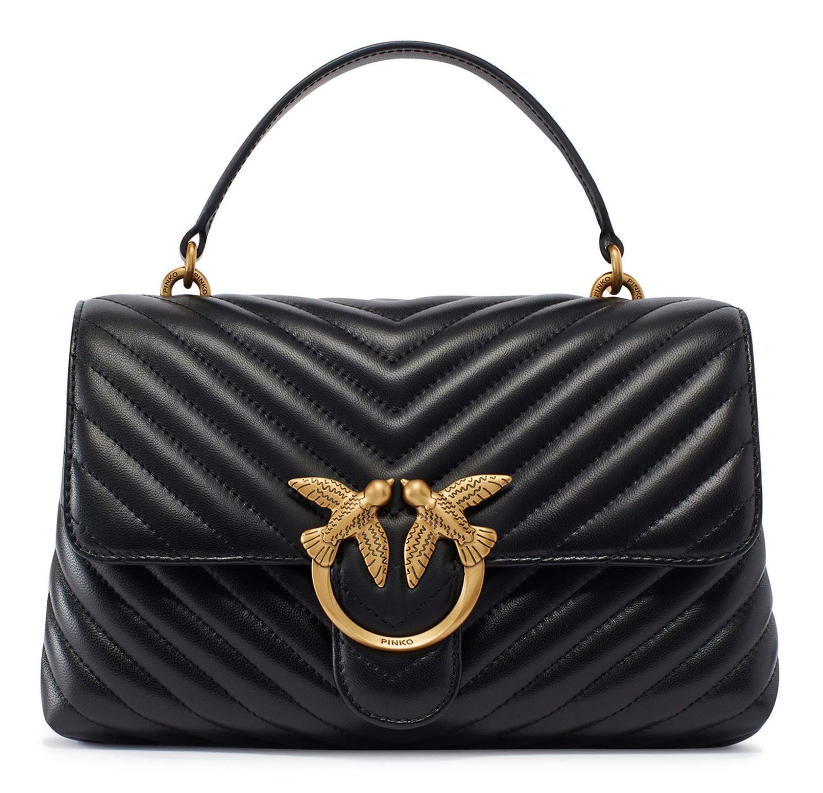 PINKO Classic CL Sheep Nappa Chevron M Black - Antique Gold
