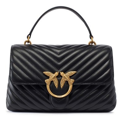 PINKO Love Lady Puff Classic CL Sheep Nappa Chevron M Black - Antique Gold Neu