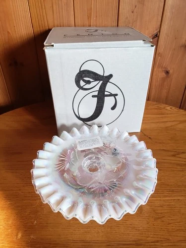 Fenton Glass Mod. 7788FM French Opalescent Ruffled Edge Candle Plate Never Used