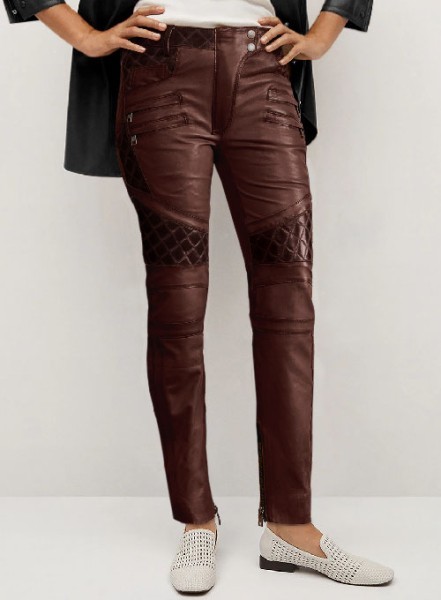 Women's 100% Genuine Distressed Leather Biker Motorcycle Pants